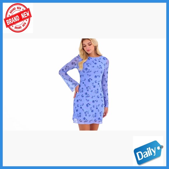 Mesh Bodycon Mini Dress Long Sleeve Floral Fall Party Date Night - Picture 7 of 7